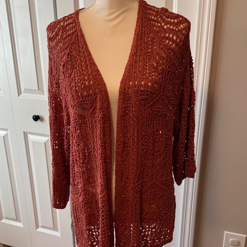 Coldwater Creek Rust Open Knit Cardigan